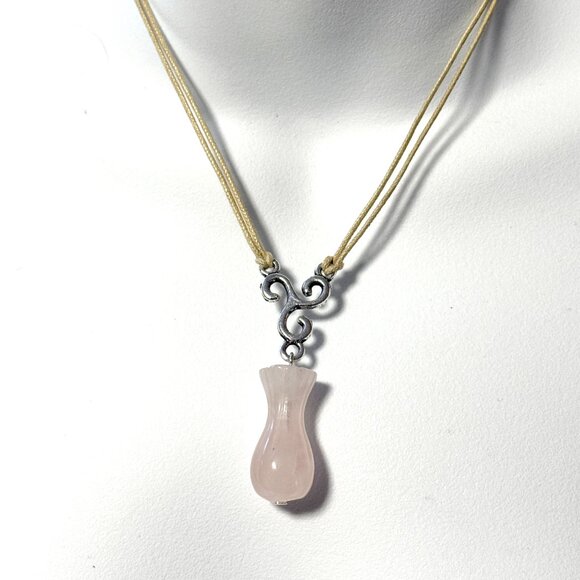 2/$20, Natural Rose Quartz Flower Bud Necklace, Genuine Gemstone Cord Necklace - Picture 2 of 12